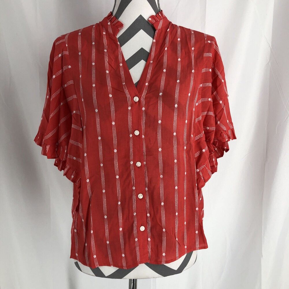 Maeve Avignon Buttondown Blouse Size X Small Red Stripe Short Sleeve